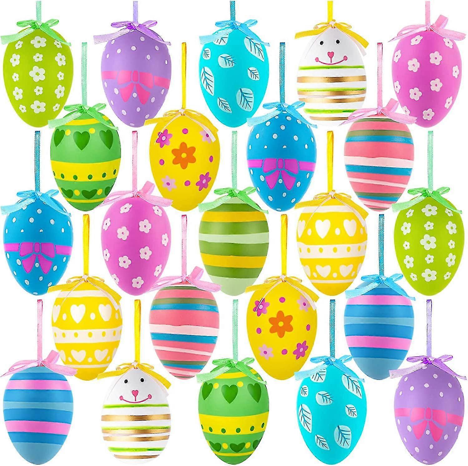 Easter Egg Decorations, 24Pcs Plastic Easter Eggs Decorations for Trees, Colorful Easter Decorations Home, Easter Hanging Decorations