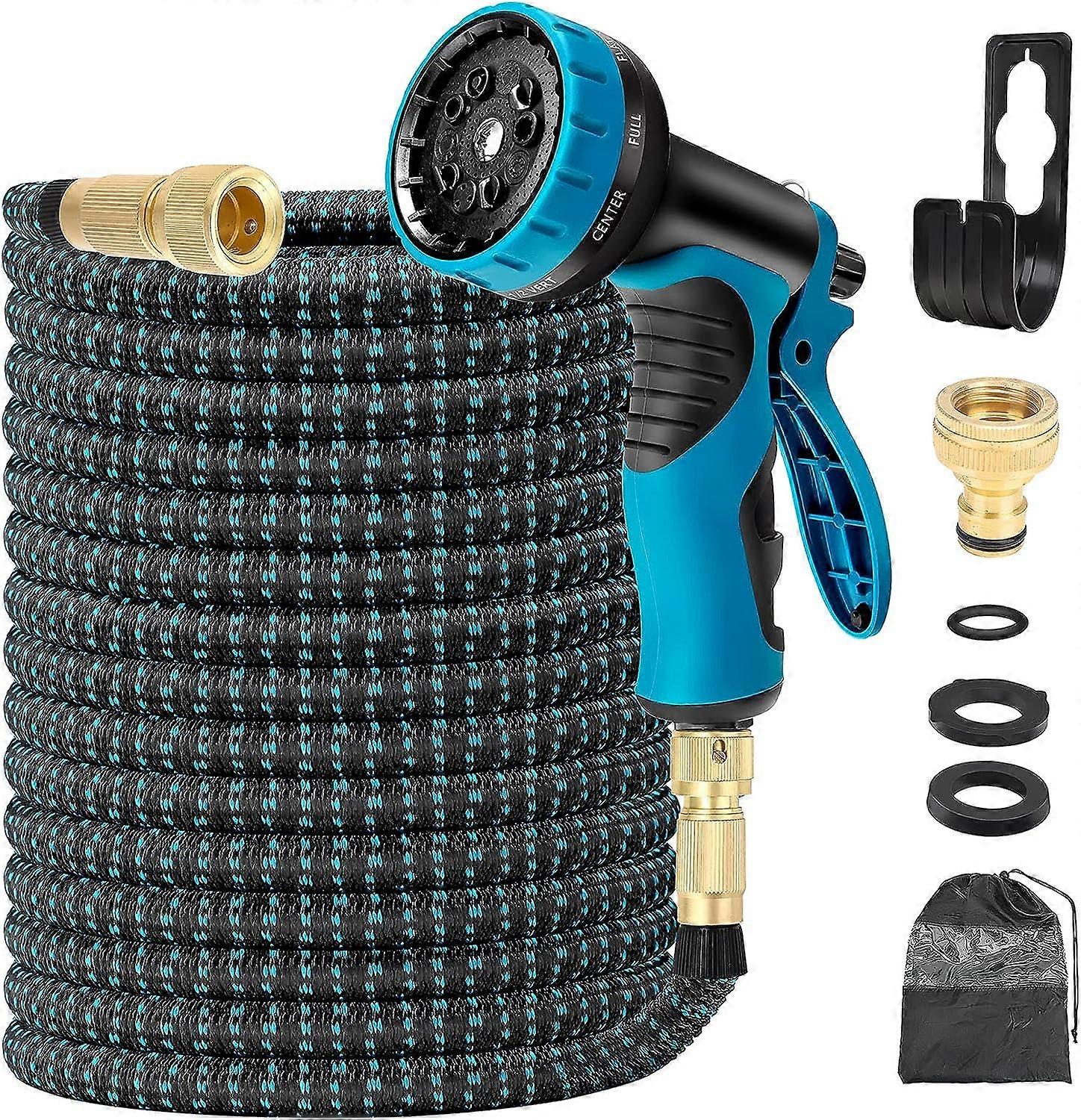 15M / 50Ft Expandable Garden Hose, 3 Layers of Natural Latex, Flexible Water Hose with Shut Off Valve 10 Functions Spray Nozzle, for Garden Watering o
