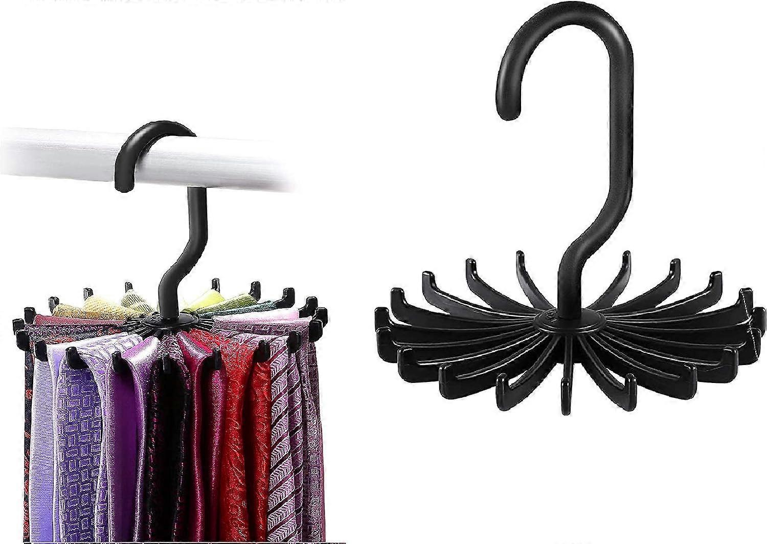 Rotatable Tie Rack Hook for Wardrobe Organizer Storage, Multipurpose Adjustable Organizer for Ties, Belts, 2-Pack