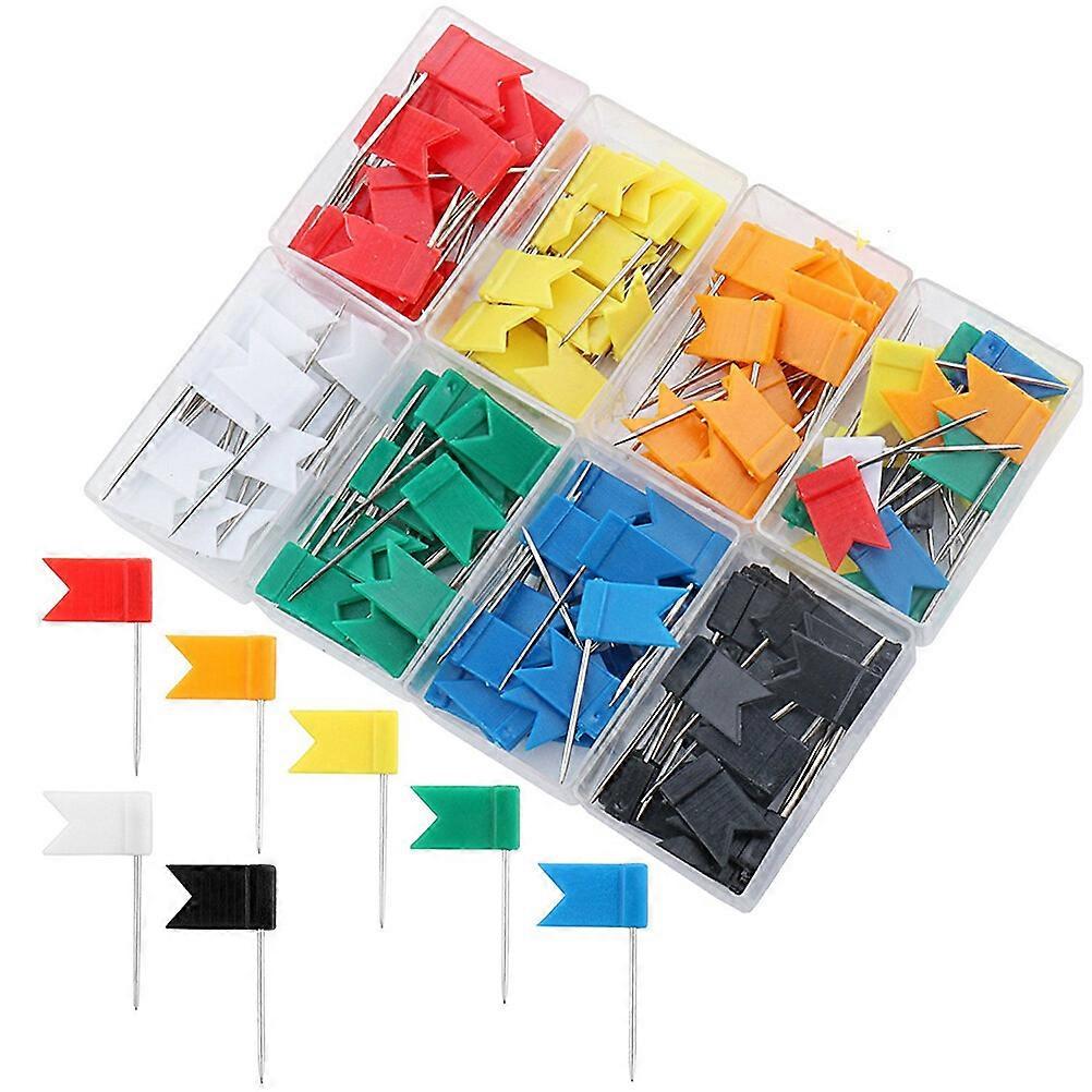 160pcs Map Flag Push Tacks Steel Tacks with Plastic Flags Head for Travel Map Cork Board Bulletin (7 Boxes of Solid Color + 1 Box Mixed Color )