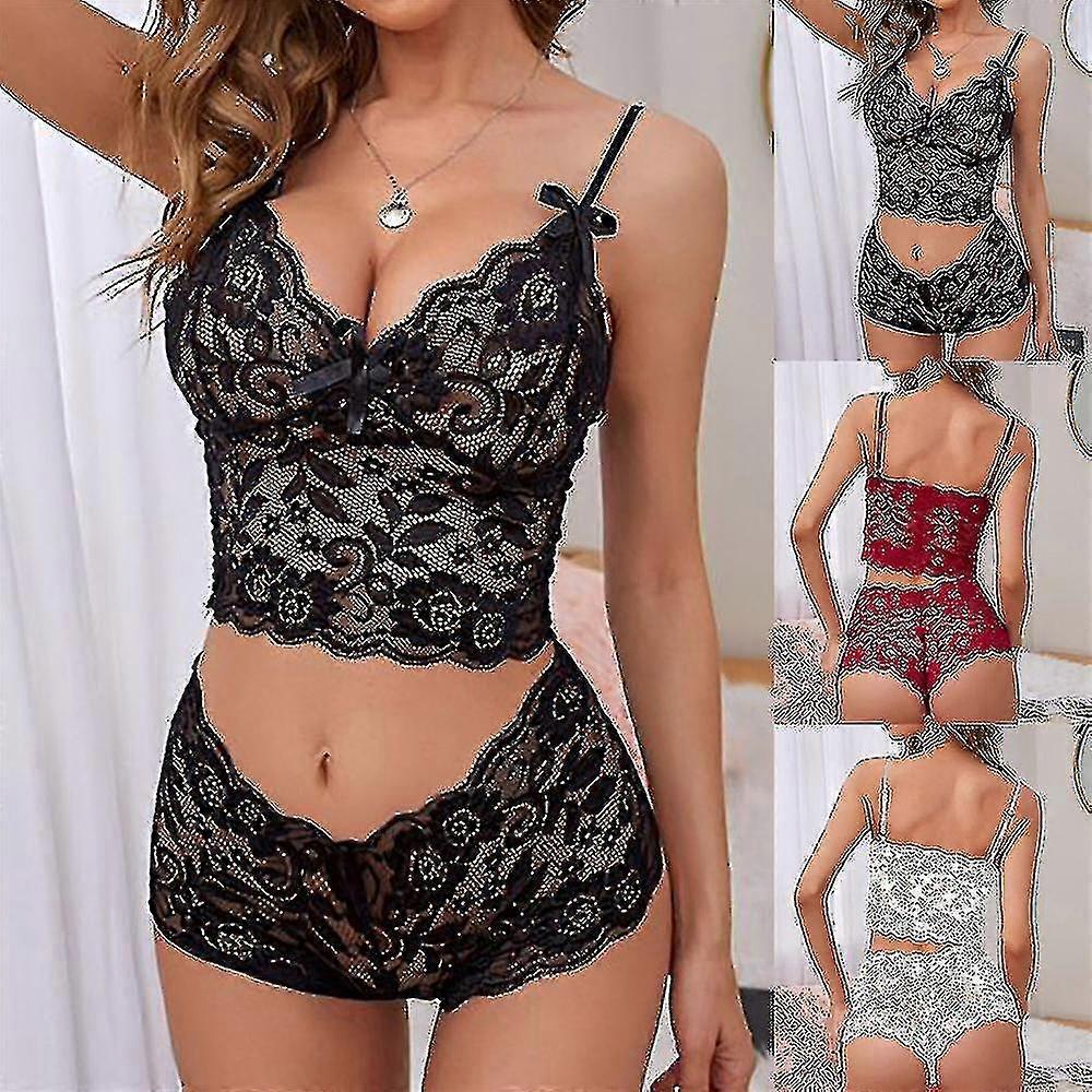 בגדי ריקוד נשים סט הלבשה תחתונה סקסית 2022 שחור תחרה מכנסיים קצרים צבע אחיד עליונית גופייה Camisole צינור עליון סט הלבשה תחתונה דפוס פרחוני סט הלבשה תחתונה
