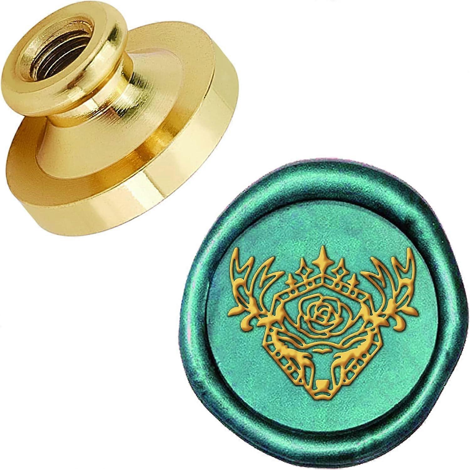 0.98 "ローズクリスタルエルクヘッドパターンワックスシールスタンプ取り外し可能なワックスシールスタンプスクラップブック真鍮スタンプ封筒の招待状ギフトカードを飾るための真鍮スタンプ