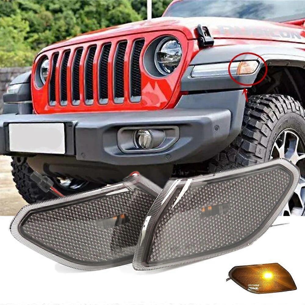 For Jeep Wrangler JL 2018 2019 Front Fender Flares Smoked LED Side Maker Lights I Daytime Running Light Amber Turn Signal Lamp