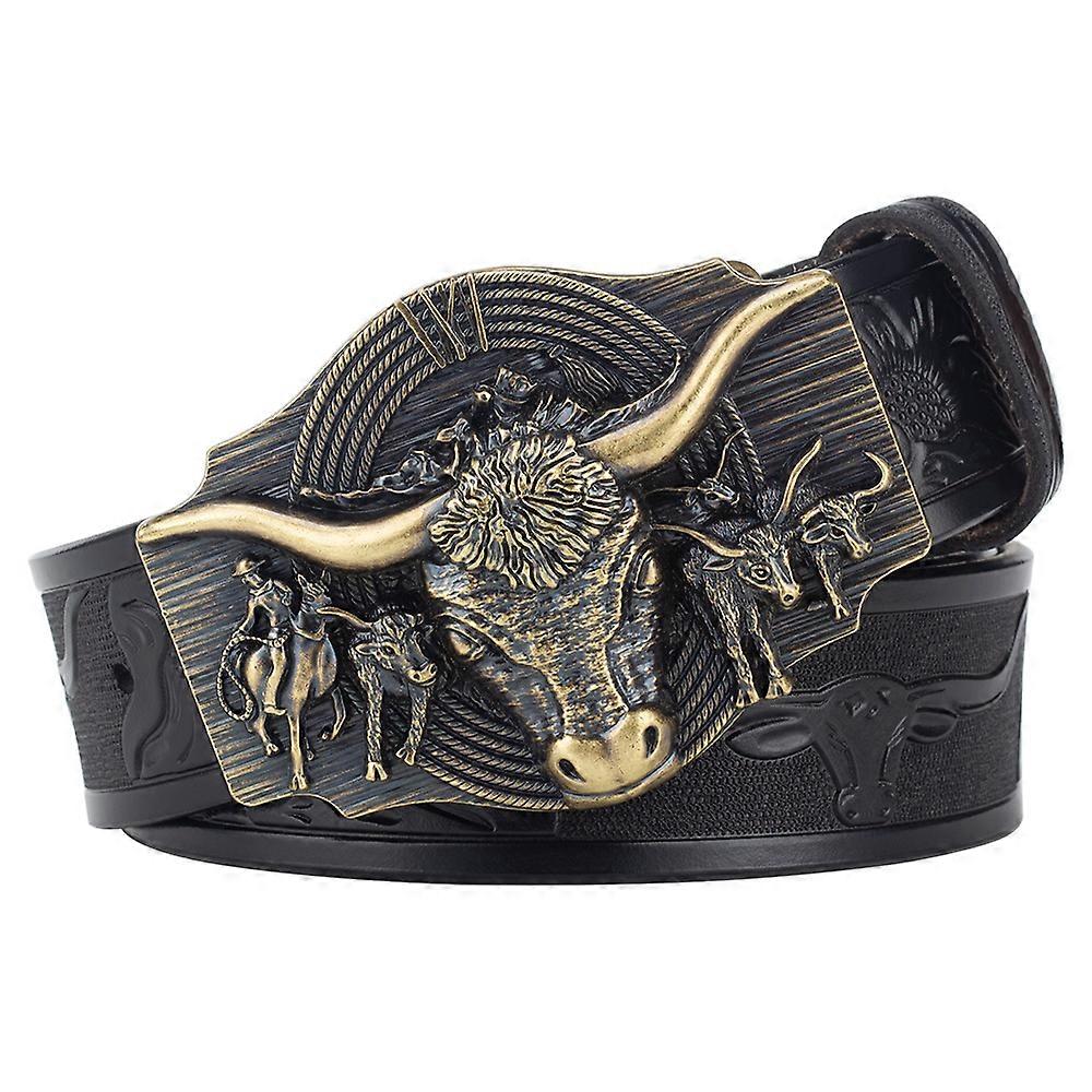 Cow Pattern With Metal Buckle Leather Belt For Mens