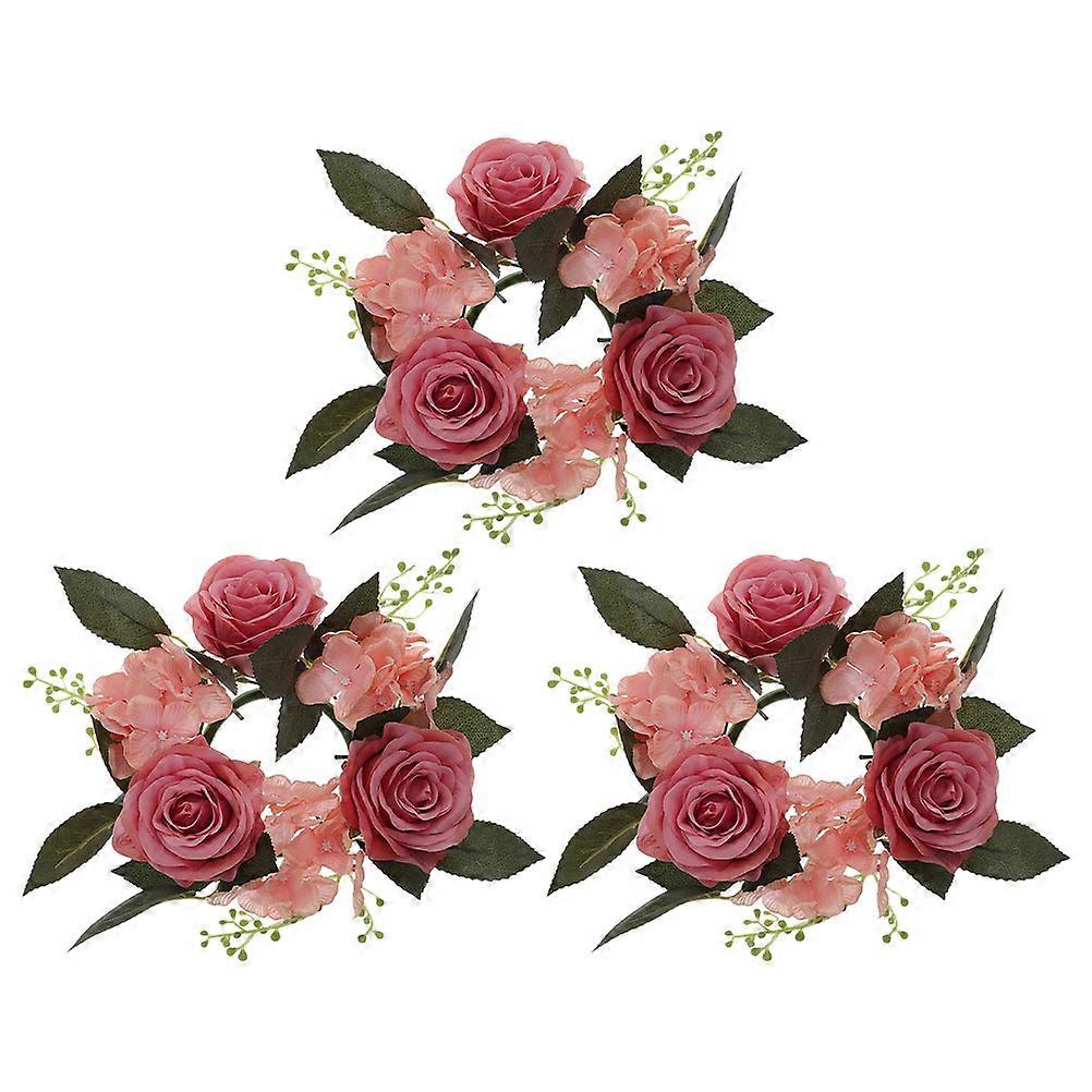 3 Pz Anelli Di Candela Corone Artificiale Rosa Fiore Anello Di Candela per Tavolo Di Nozze Festa Home Decor
