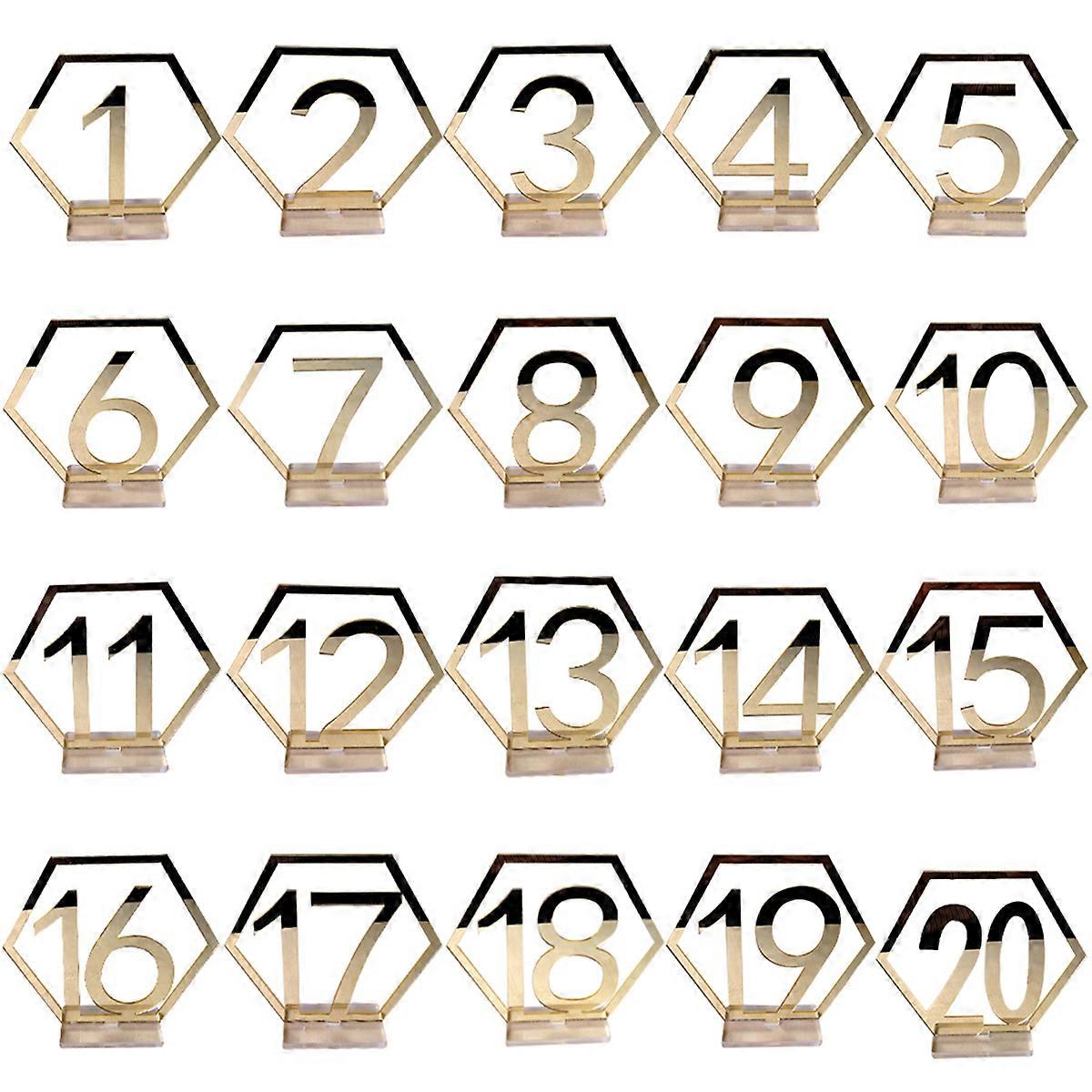 1-20 Wedding Table Numbers Acrylic Mirror Silver Numbers Placeholders Table Stands Cards Numbers Plate Decors for Wedding Party Birthday (Golden)
