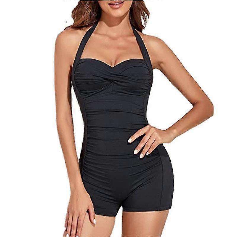 Badedragt i ét stykke til kvinder Mavekontrol Badetøj Halter Ruched badedragt Plus Size Vintage