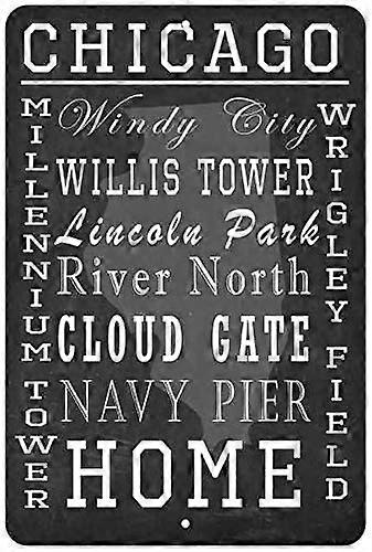 Σικάγο IL Ορόσημα Σημάδι Καινοτομία Σημάδια Τοίχου Vintage Διακόσμηση Τοίχου Ρουστίκ Διακόσμηση Κασσίτερος Πλάκα Αρχική Τέχνη Δώρο 8 x 12 Ματ φινίρισμα Metal 108120065015