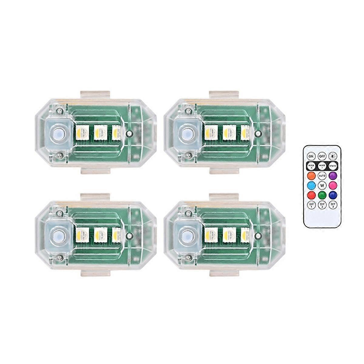 4PCS Wireless LED Strobe Lights with Remote Control, 8 Colors USB Anti-Collision Led Emergency Warning Lights