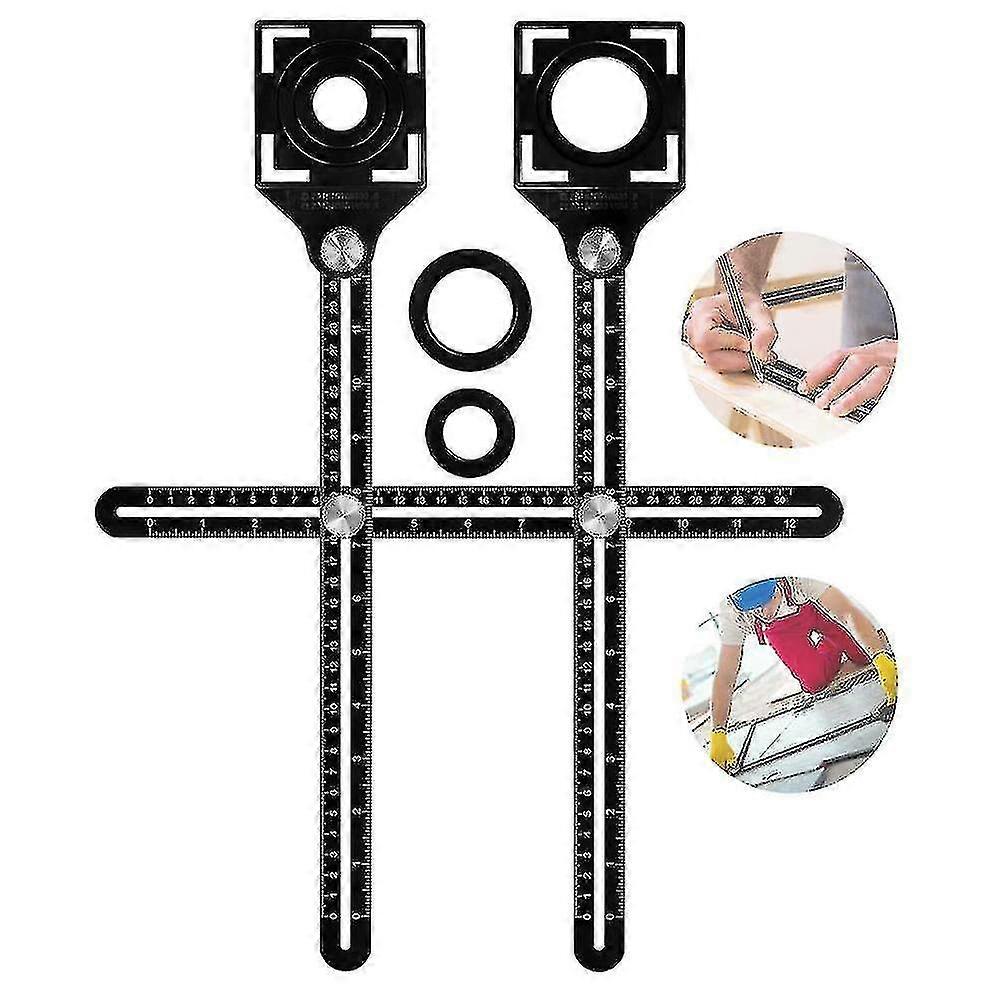 Multi-angle Measuring Ruler With 2 Positioning Holes, Aluminum Alloy Carpenter's Ruler, Measuring Tool Holder (1 Set, Black)