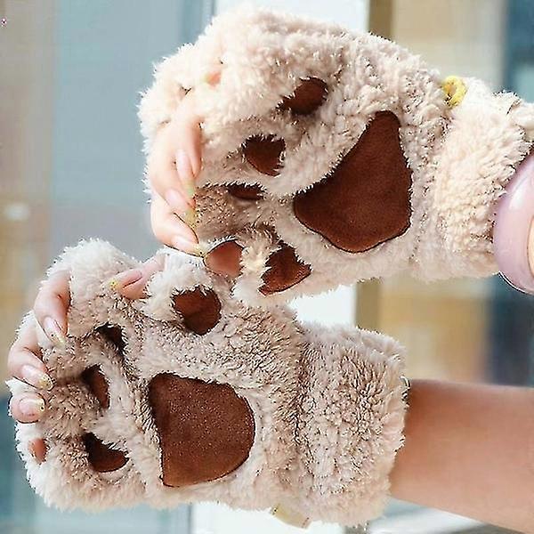 2022 Neue Mode Katze Klaue Handschuhe Plüsch Handschuhe Halbfinger Handschuhe Beige