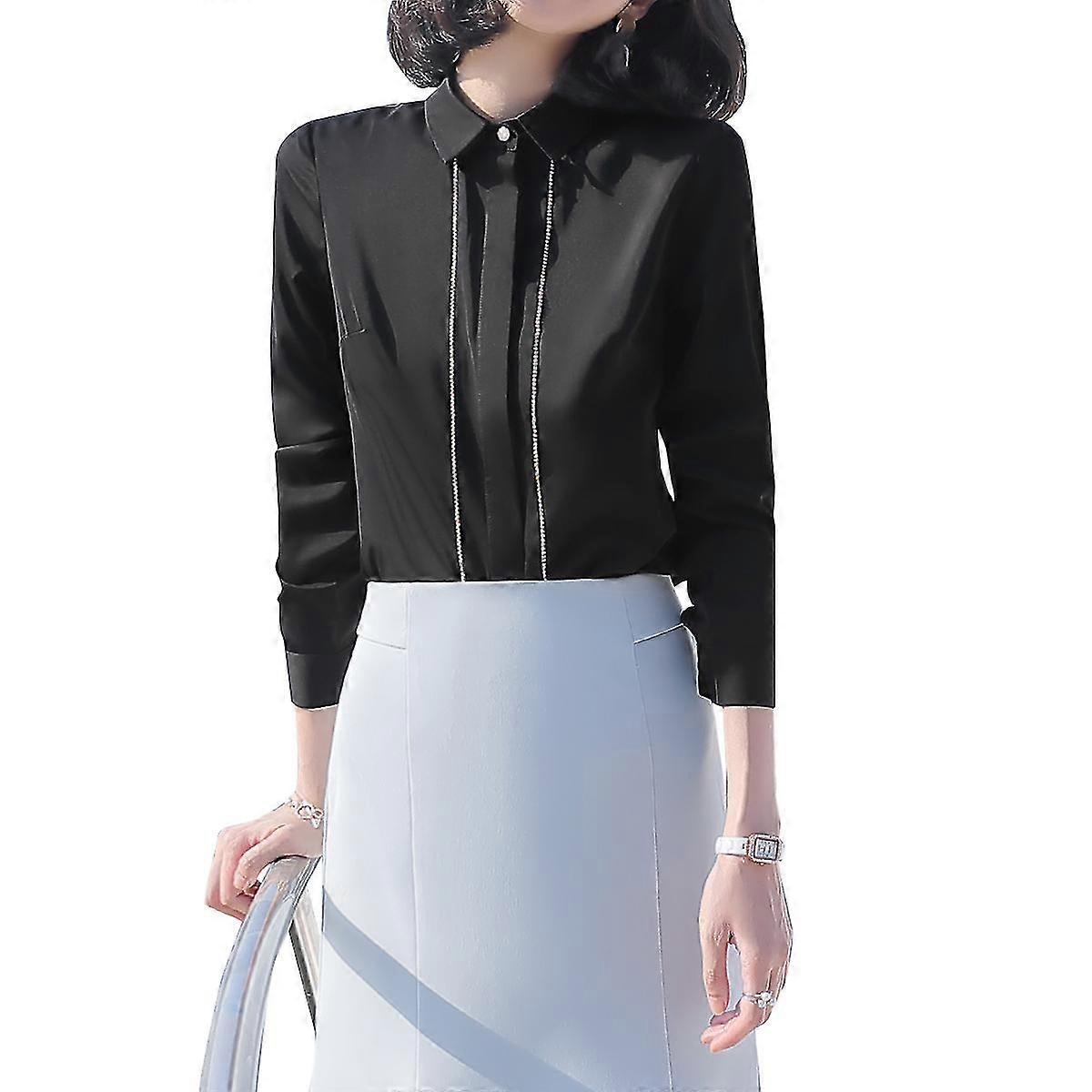 Women's Lapel Solid Color Patchwork Business Long Sleeve Shirt