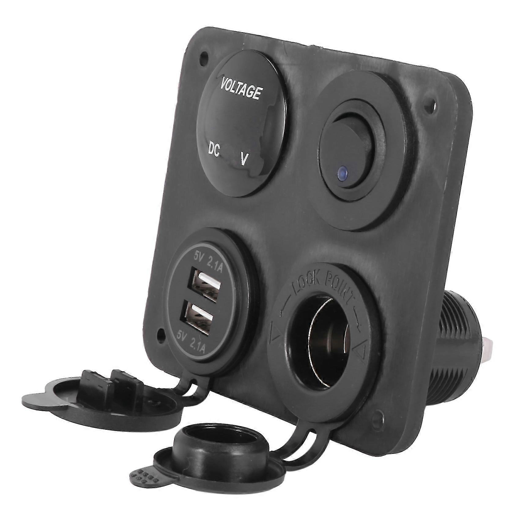 4 Function Panel Dual Usb Charger Green Led Volt 12v Power Outlet On-off Switch