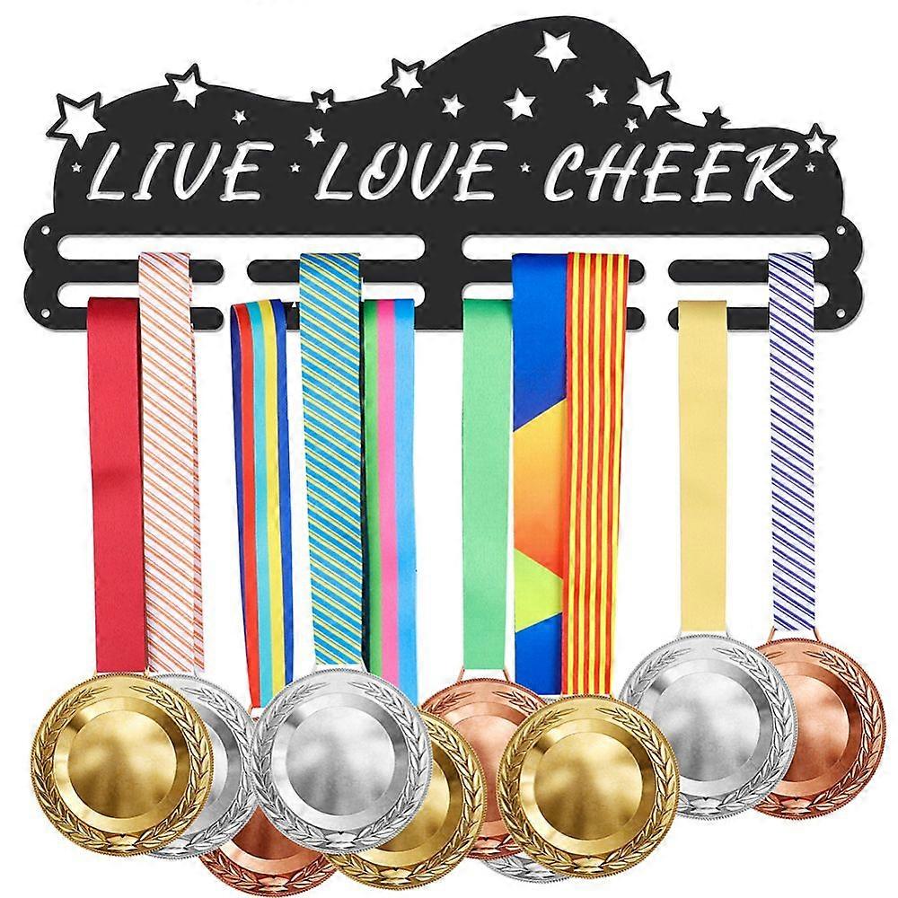 Iron Medal Hanger Holder Display Wall Rack 3-Line with Screws Black Star 400x150mm