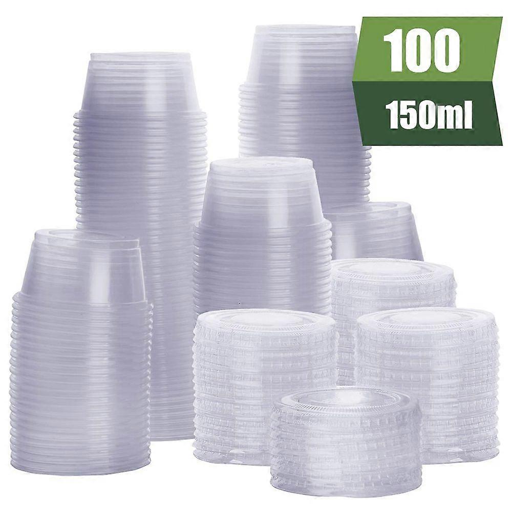 100Pcs Disposable Jello Shot Cups Plastic Portion Cups With Lids Condiment Containers