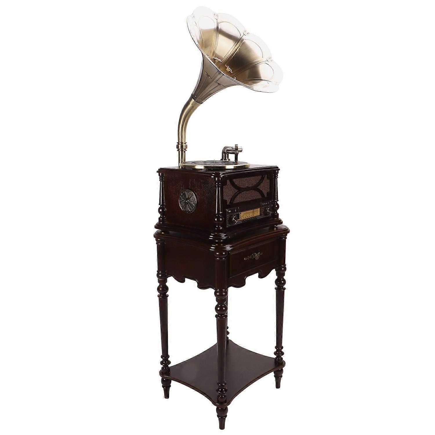 Gramophone Record Player Bluetooth USB FM Vinyl Playback Vintage Phonograph with Support Frame US Pl