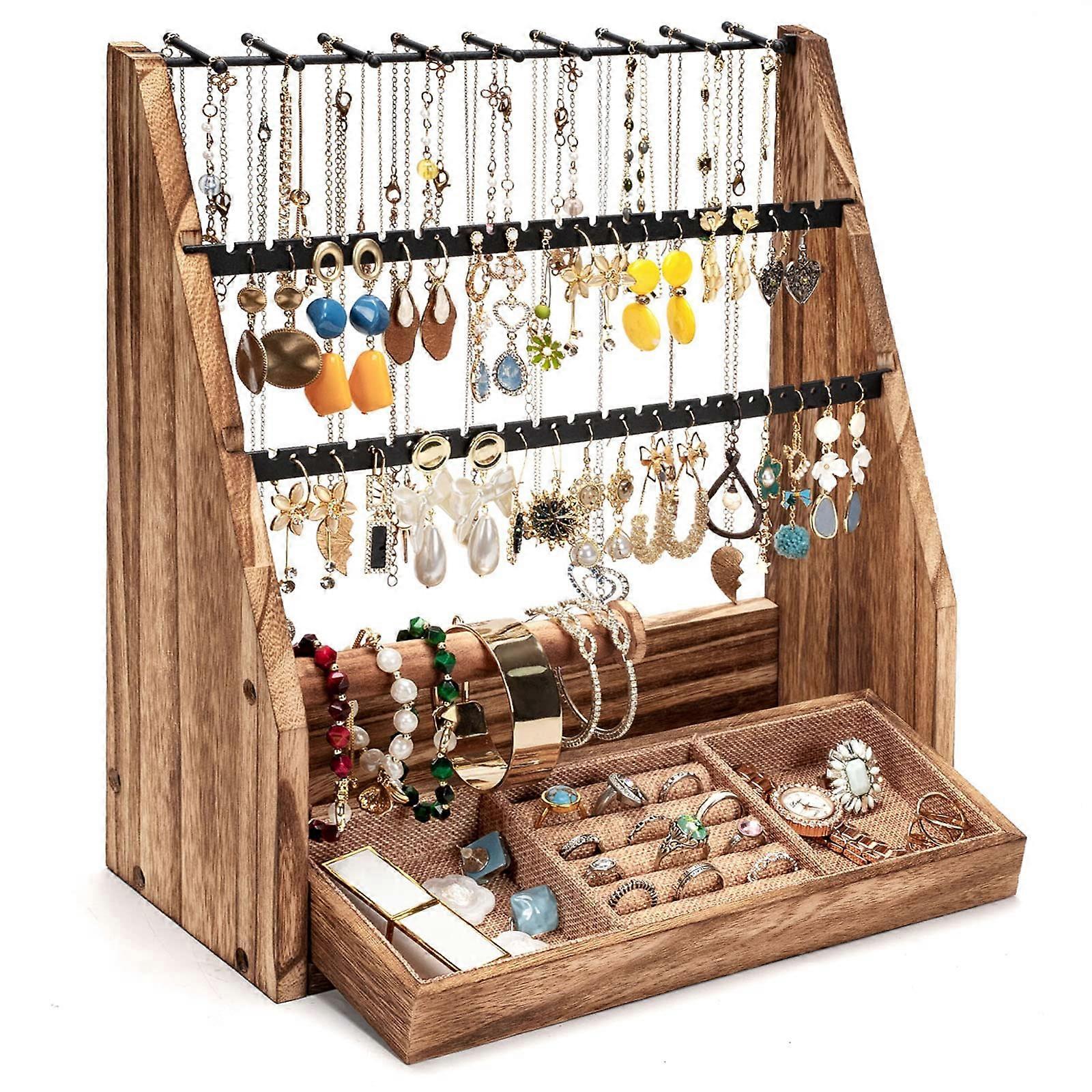 5-layer wooden jewelry storage rack, multifunctional organizing tool