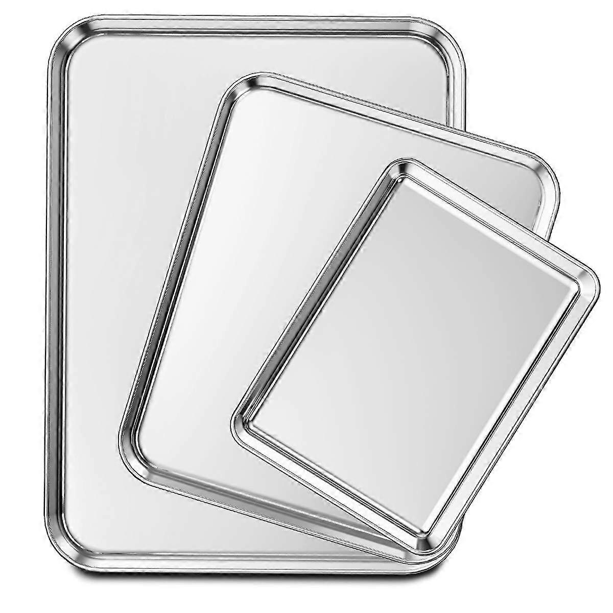 Stainless Steel Baking Sheets Set of 3 - 9 Inch, 12 Inch, 16 Inch, Heavy Duty Non-Toxic Bakeware for Home Baking