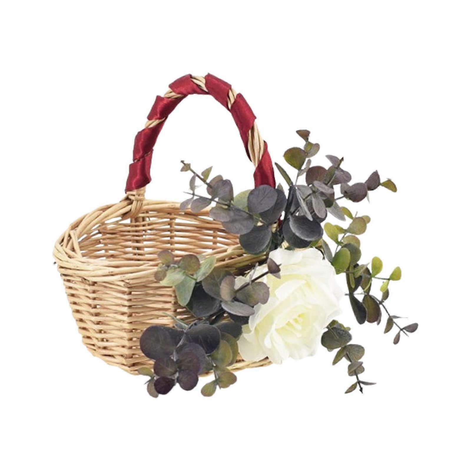 2 Pack Rustic Willow Flower Baskets for Wedding Props and Home Storage