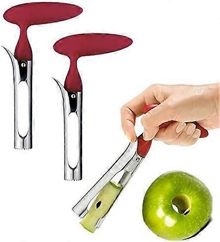 2 pieces of rust steel pear seed remover cherry red handle, with serrated blade