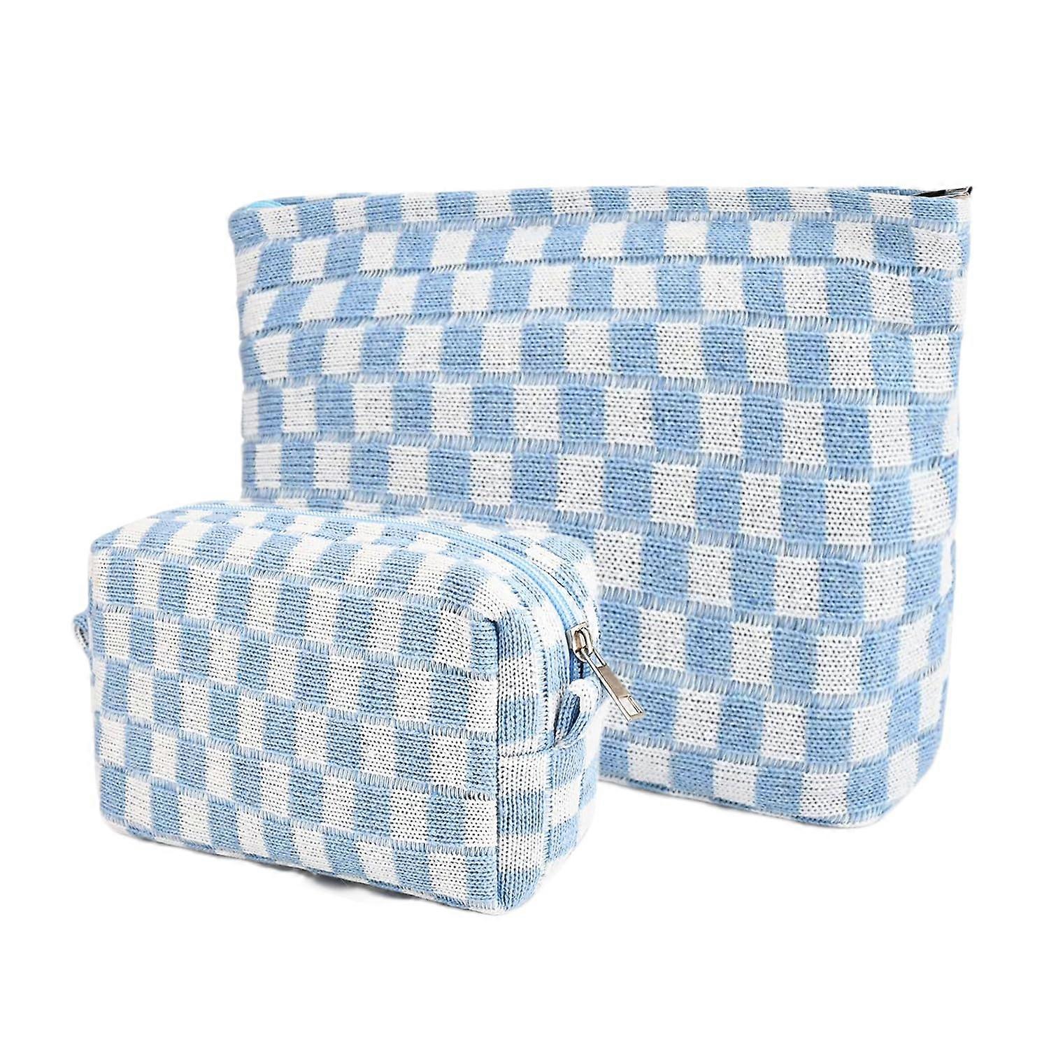 2-Piece Checkered Makeup Bag Set with Zipper Storage for Brushes and Travel Accessories in Aesthetic Design and Durable Material