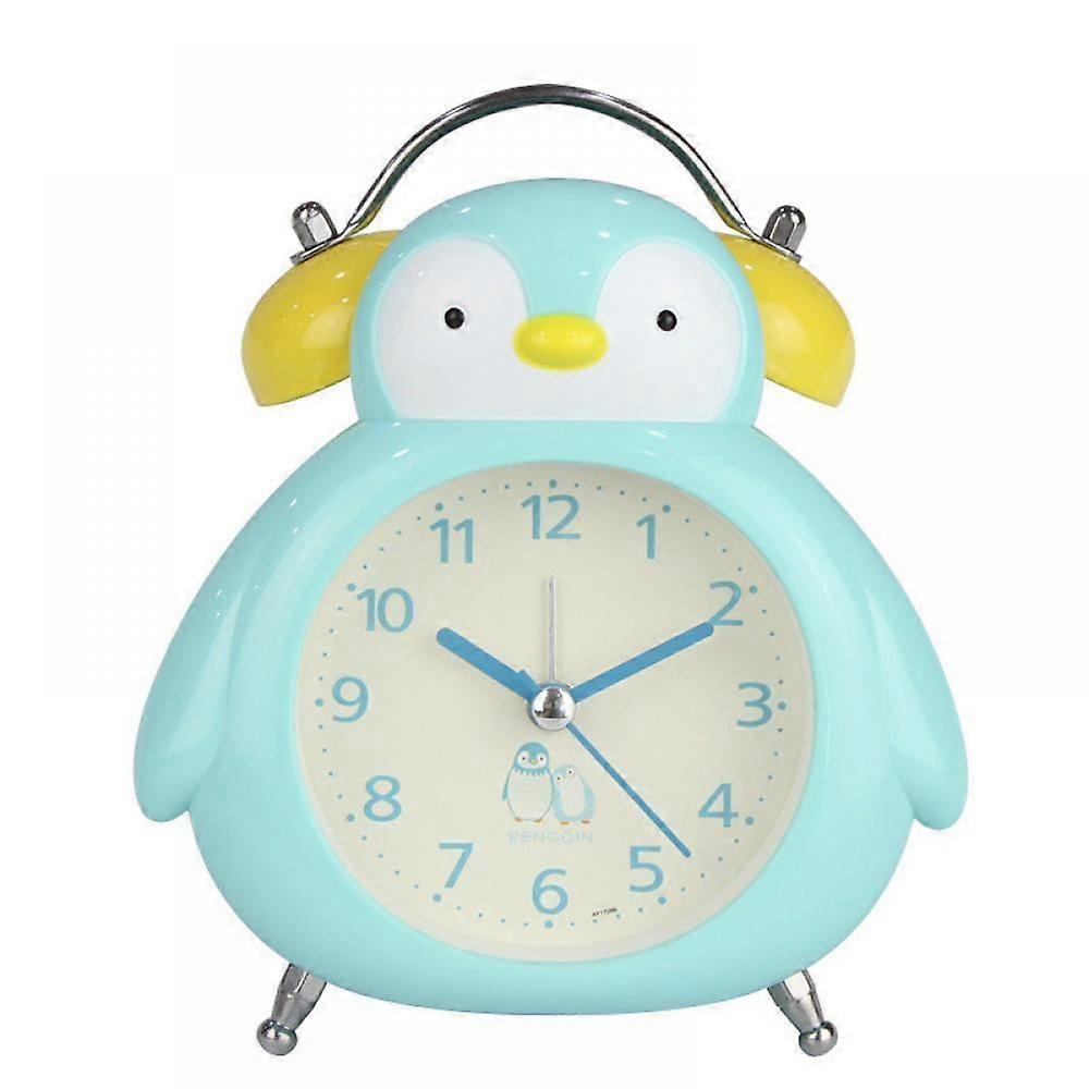 寝室のためのSAYTAY目覚まし時計、漫画の目覚まし時計ペンギン目覚まし時計常夜灯、学生子供の家の装飾デスクトップ時計(青)