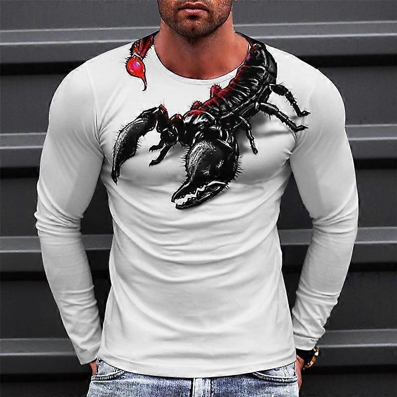 Nowe 3D Red Scorpion Print Męskie koszulki z długim rękawem Okrągły dekolt Casual Pullover Odzież męska Plus Size