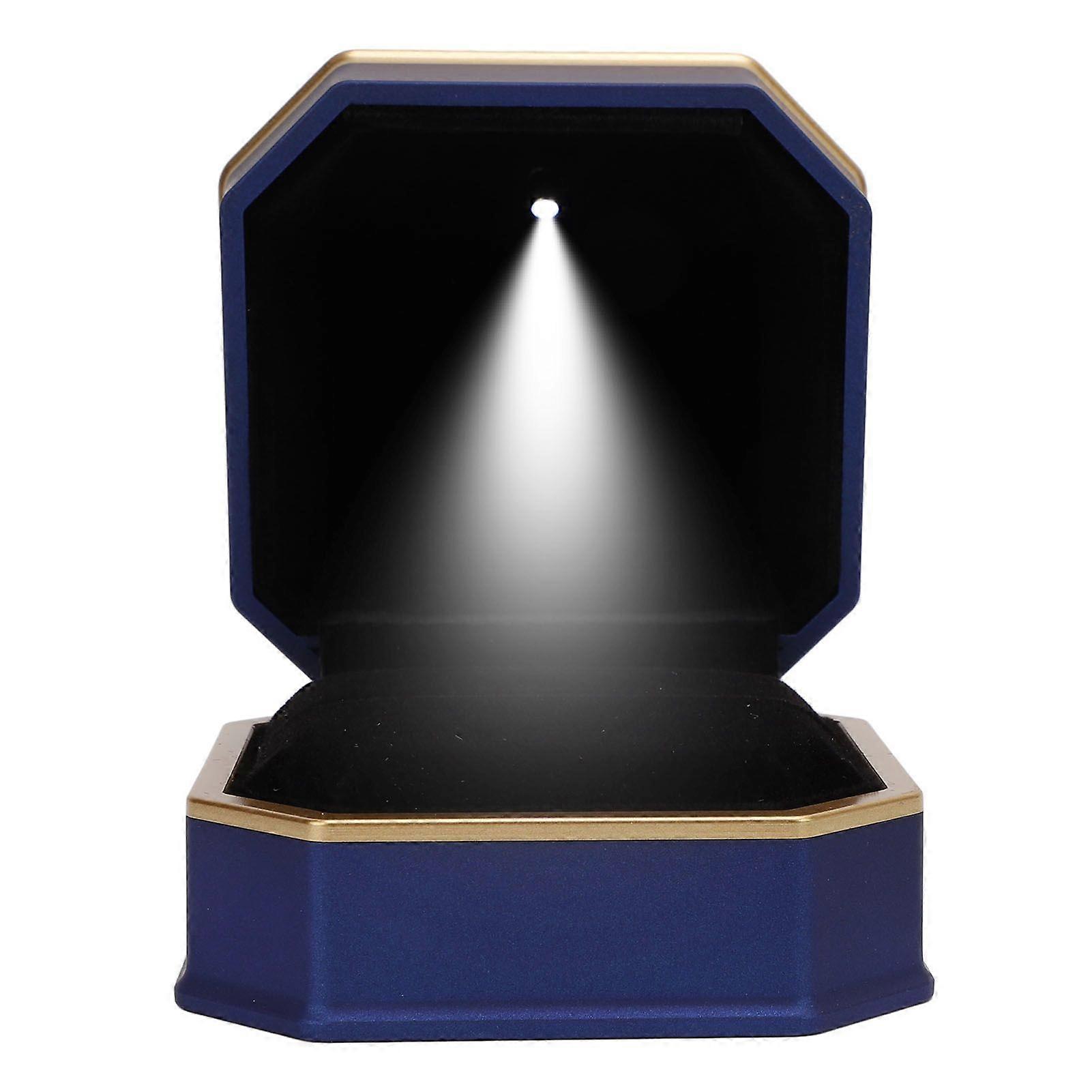 Ring Gift Box with LED Light Matte Finish Luxury Lighted Jewelry Display Ring Box for Wedding Engagement Proposal Blue