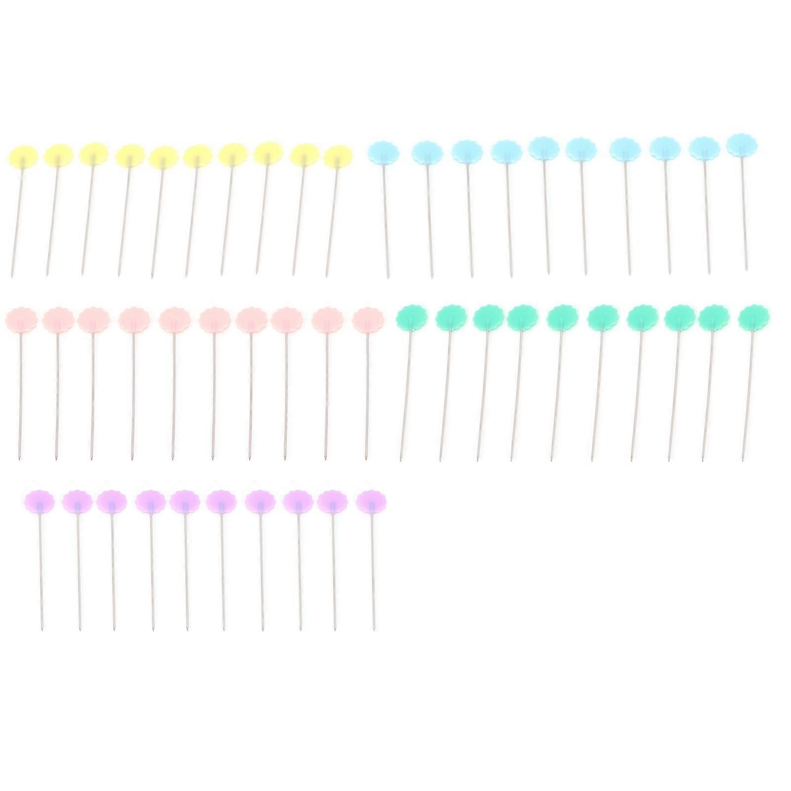 Sewing Pins Colourful Reusable Strong Edgy AntiRust Fixed Needle for Household Fixed(50 PlumShaped Positioning Pins )