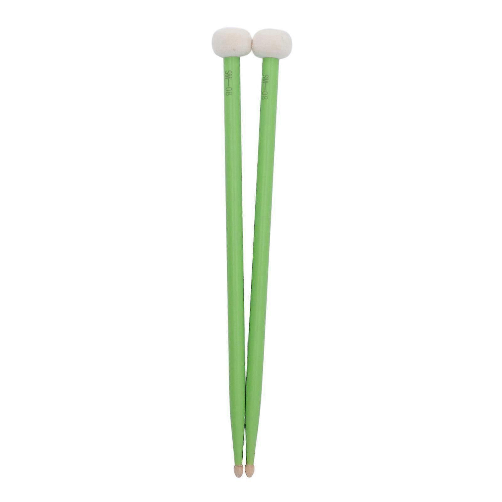 2024 2Pcs Drum Mallet Felt Head Wooden Handle Non Slip Instrument Accessory Set Kit compatible Playing Green