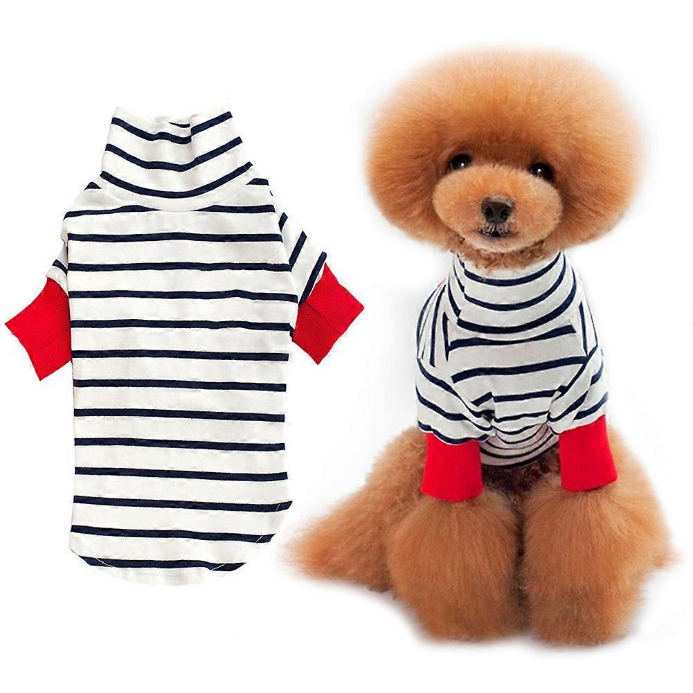 Small Dog Pet Clothes Stripe Base High Collar Shirt for Puppies, Cotton Outfit Suit, Available in Various Sizes and Colors