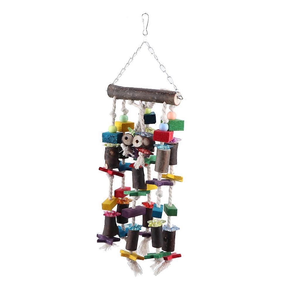 Multicolored Bird Hanging Swing Toy for Parakeets, Parrots, and Small Birds - Durable Natural Wood, 12 Inches