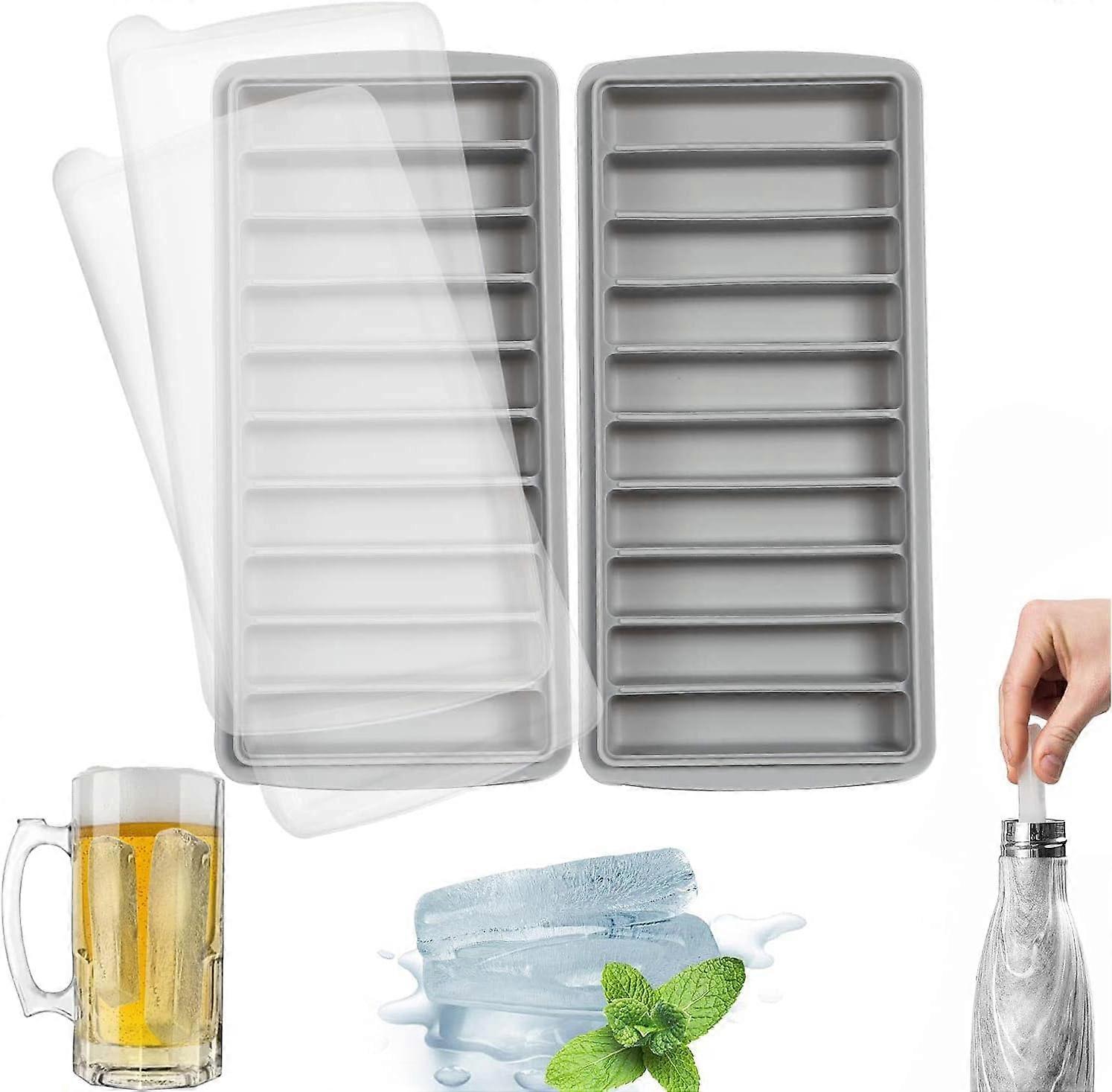 Ice Cube Tray For Small Mouth Bottles, Reusable Freezer Trays With Removable Lid, Bpa Free Flexible Ice Cube Molds, Stackable Design, 2 Packs, Gray,