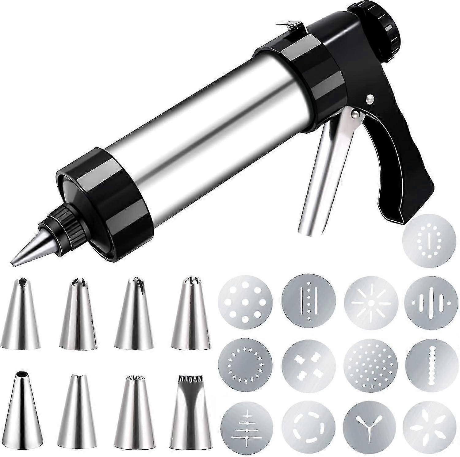 Cookie Press Gun Kit, Stainless Steel Spritz Cookie Maker Machine, Biscuit Press Cookie Gun Diy Baking Set With 8 Nozzles&13 Discs