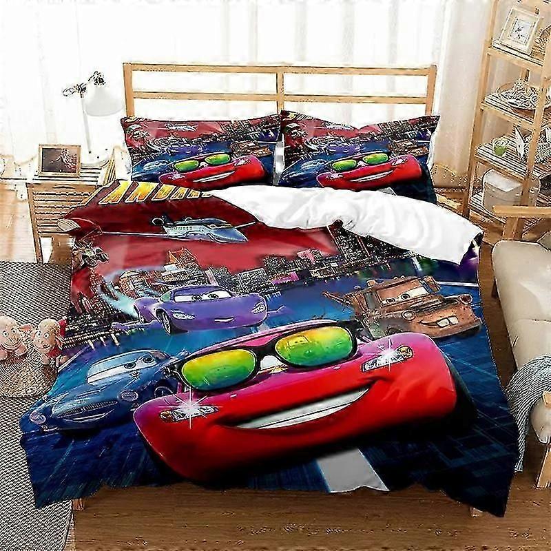 B376 Bed Sheets Cars Lightning McQueen series cartoon animation bedding set soft and comfortable polyester 3D digital king size printing Bed Sheets HB