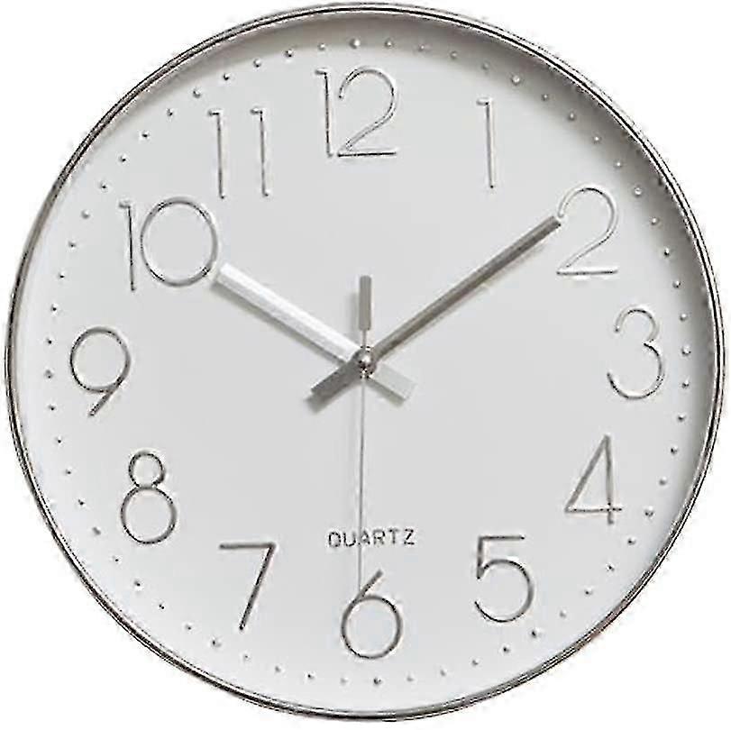 Modern Wall Clock, 30cm Large Decorative Universal Silent No Ticking (silver)