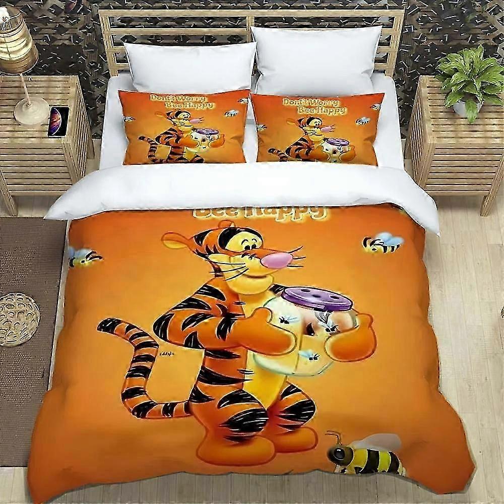 y1369 Sengetøj Ny Tigger tegneserie animation sæt sengetøj behagelig blød polyester 3D digital udskrivning dynebetræk pudebetræk børns gaver Seng S