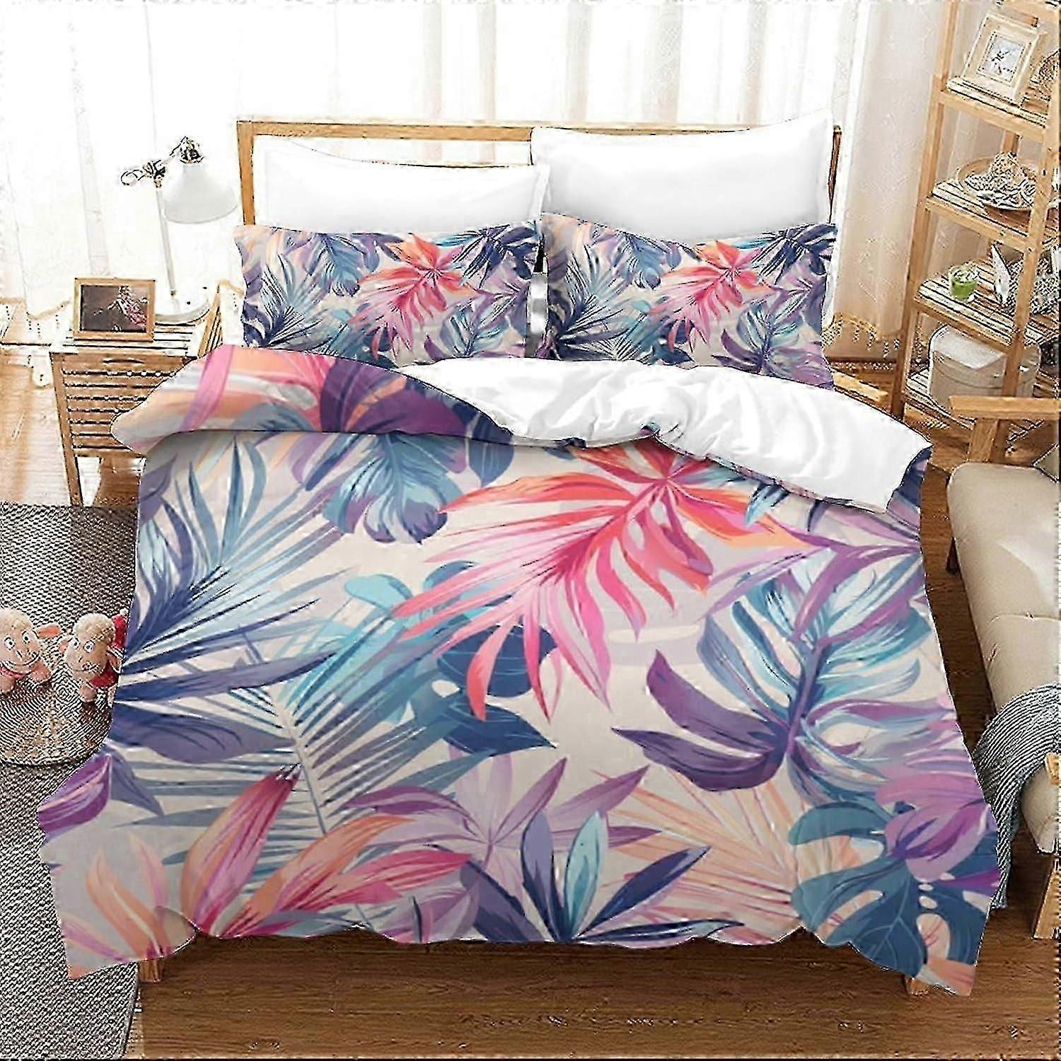 J115 Lençóis de Cama Planta Tropical Impresso em 3D Capa de Colcha 3 Peças Conjunto de Cama de Quarto Macio Fácil de Cuidar com Fecho de ZíperFronhas para Adolescentes e Adu