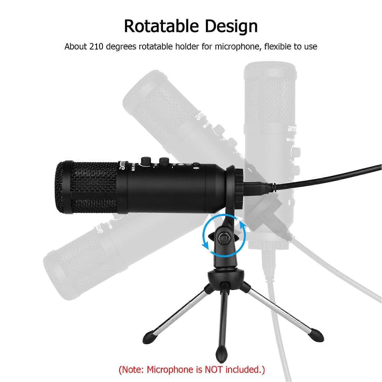 Foldable Tripod Stand 5/8 Inch Threaded Mount Portable Microphone Desktop Support Rotatable Mic Holder for Live Stream Conferences Lectures Meetings