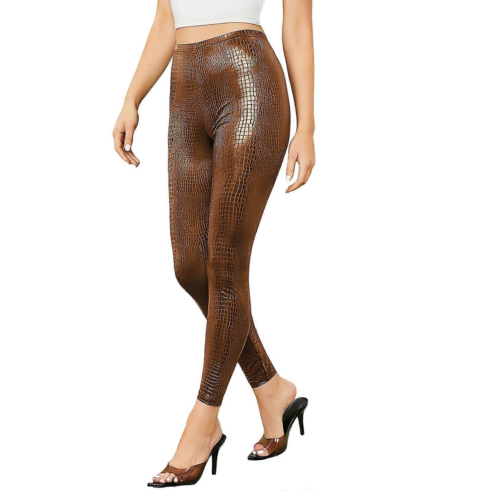 Mode PU læderbukser Praktiske PU læderleggings fodløse strømpebukser til kvinder velegnet til fester og fritidstøj XL kaffe