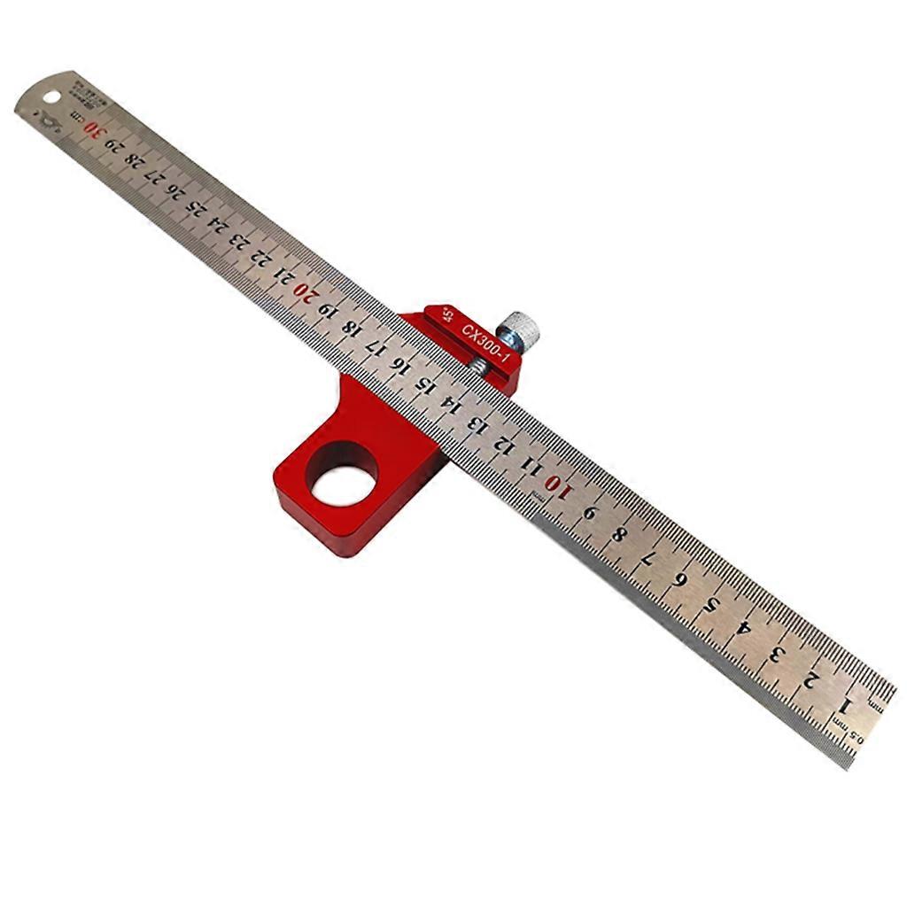 CX300-1 Woodworking 45 Degree Angle Scribe Carpenter Gauge Measurement Layout Universal Ruler Locator Adjustable Fixed Red, Silver Tone