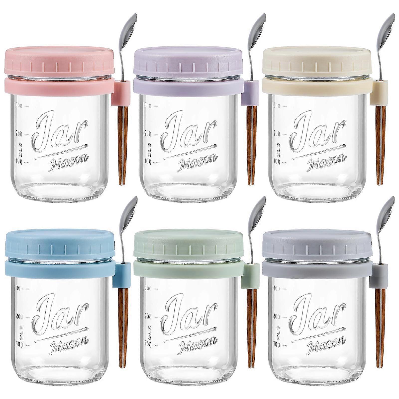 6 Pack Overnight Oats Containers Airtight for Milk and Cereal 16 oz