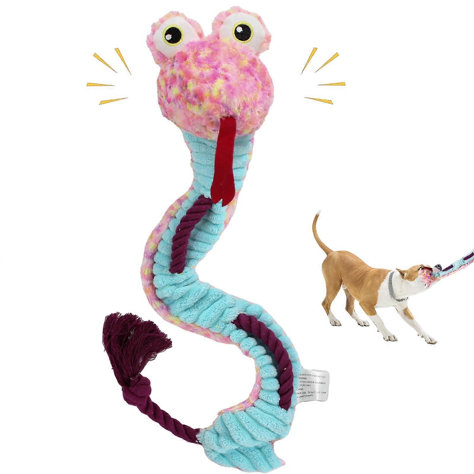 Crinkle Dog Squeaky Plush Snake Toy for Small Medium Large Dogs, Durable Stuffless Chew Rope Pull Toy