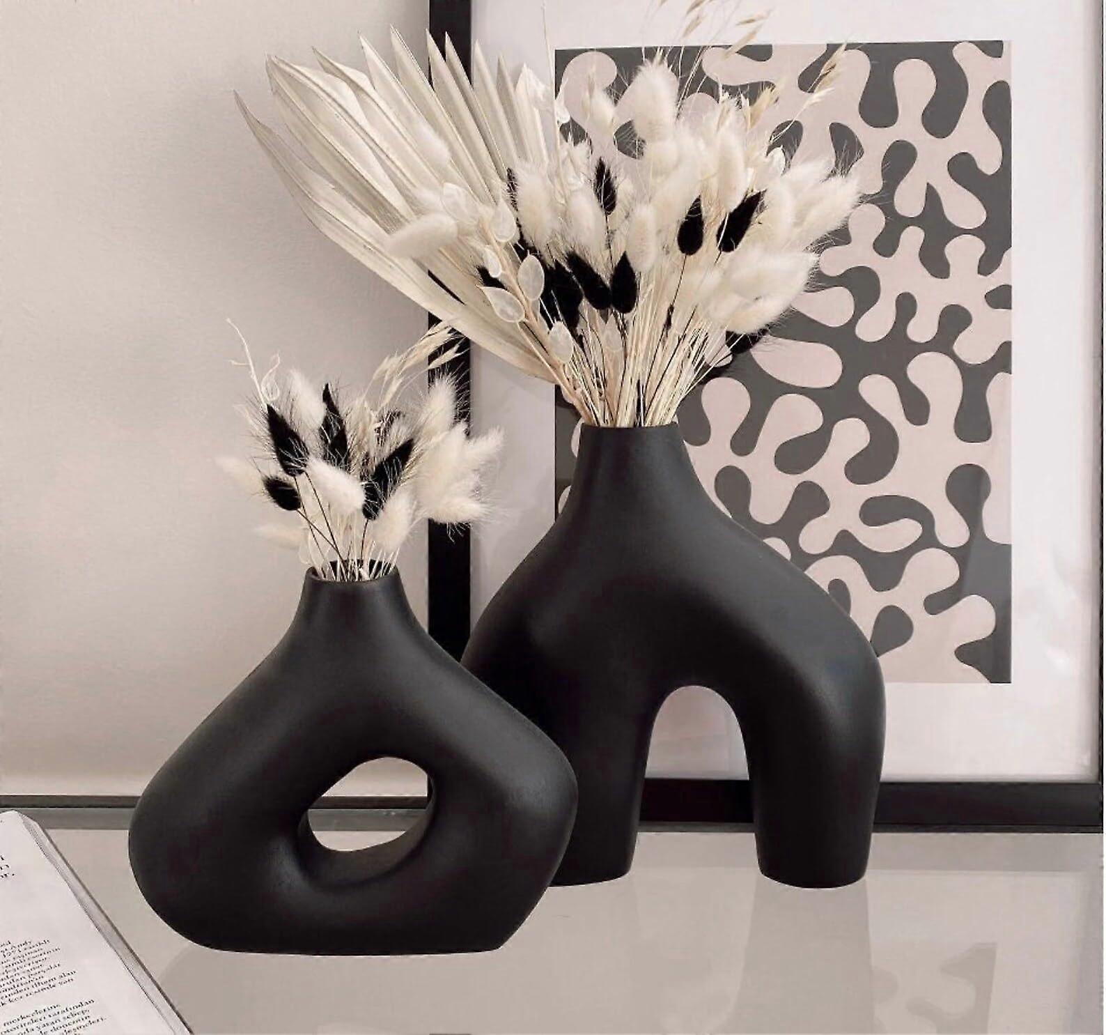 Set of two black ceramic vases for modern Nordic decor