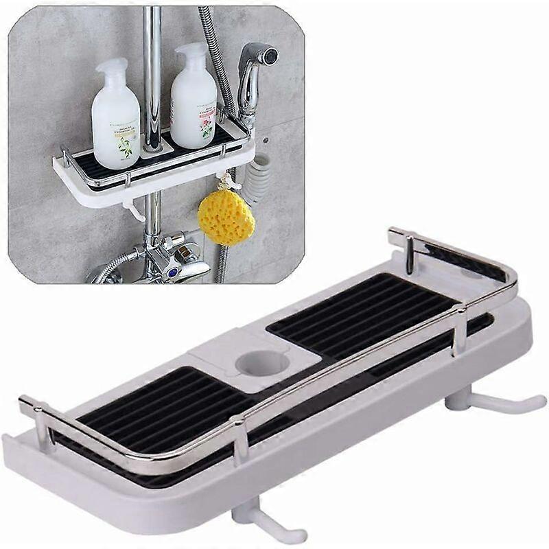 Adjustable Shower Pole Shelf Organizer with Rail