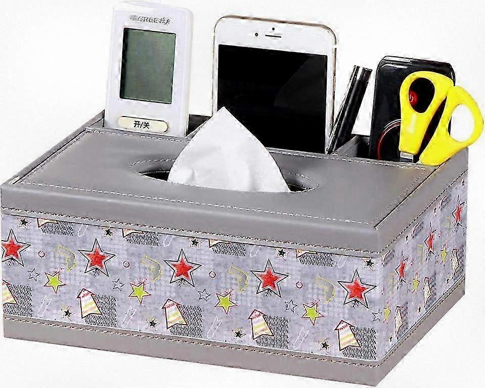 Rectangular PU Leather Tissue Box Cover with Remote Storage for Living Room or Bedroom
