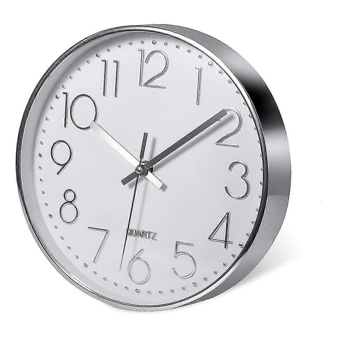 Premium Silver Wall Clock Modern Silent Design - Office and Kitchen Use (25cm Diameter)