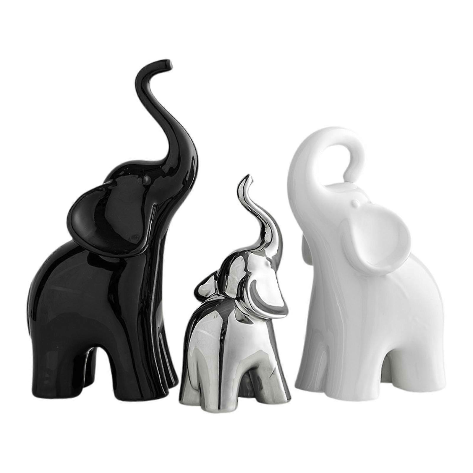 3pcs sculture di elefanti in ceramica figurine della famiglia di elefanti per la scrivania d'ingresso