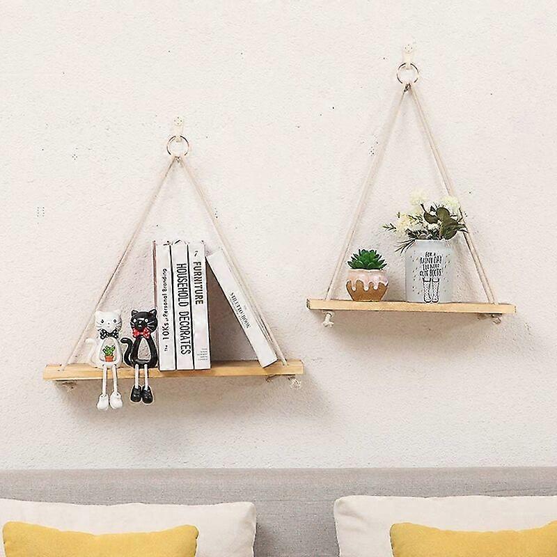 Plant Shelf for Hanging Shelves, Rustic Floating Shelf, Set of 2 Hanging Shelves, Floating Wooden Storage Shelf, Wooden Wall Shelf (S)