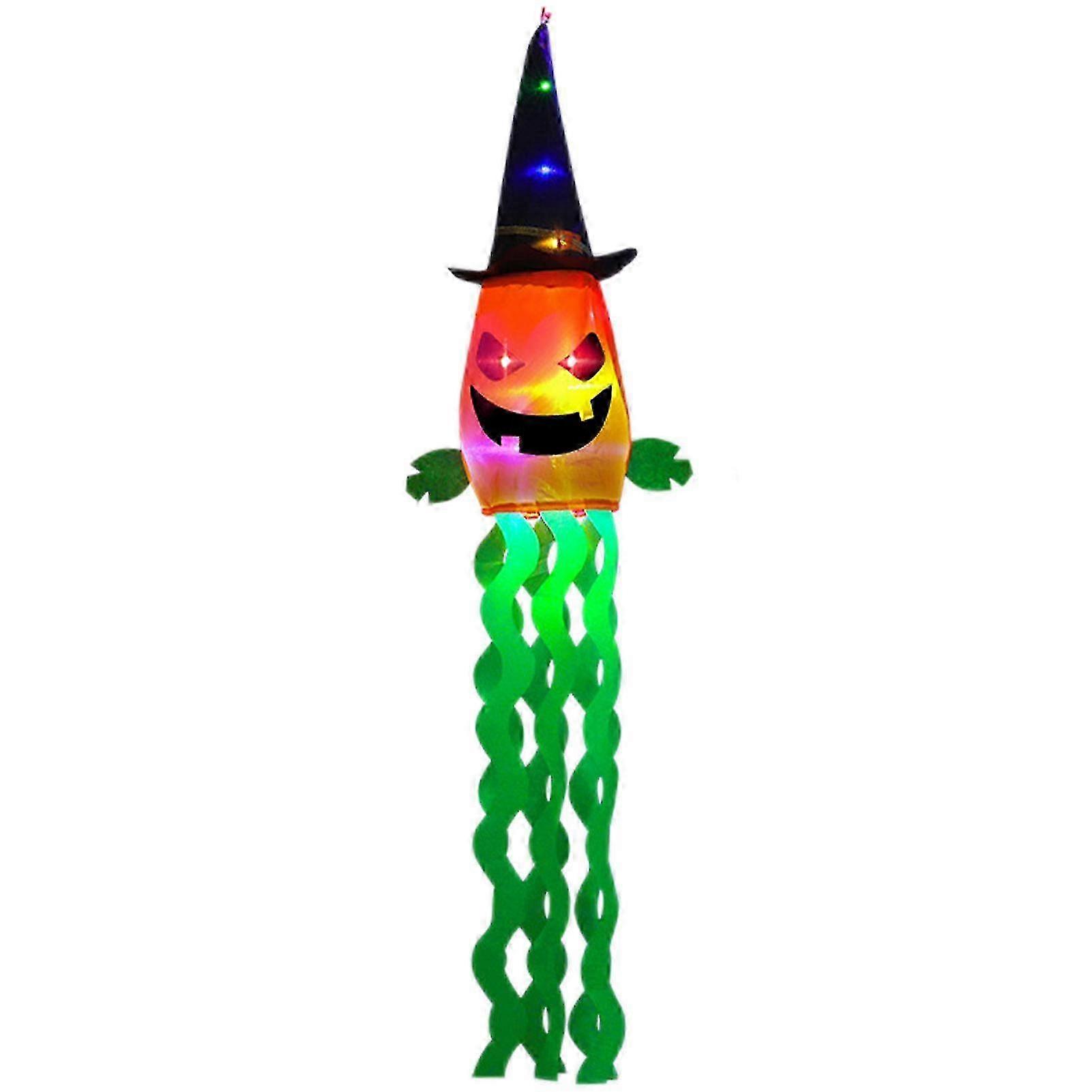 Enfeite de Abóbora LED para Halloween - Bandeira de Windsock com Chapéu de Bruxa para Uso Interno